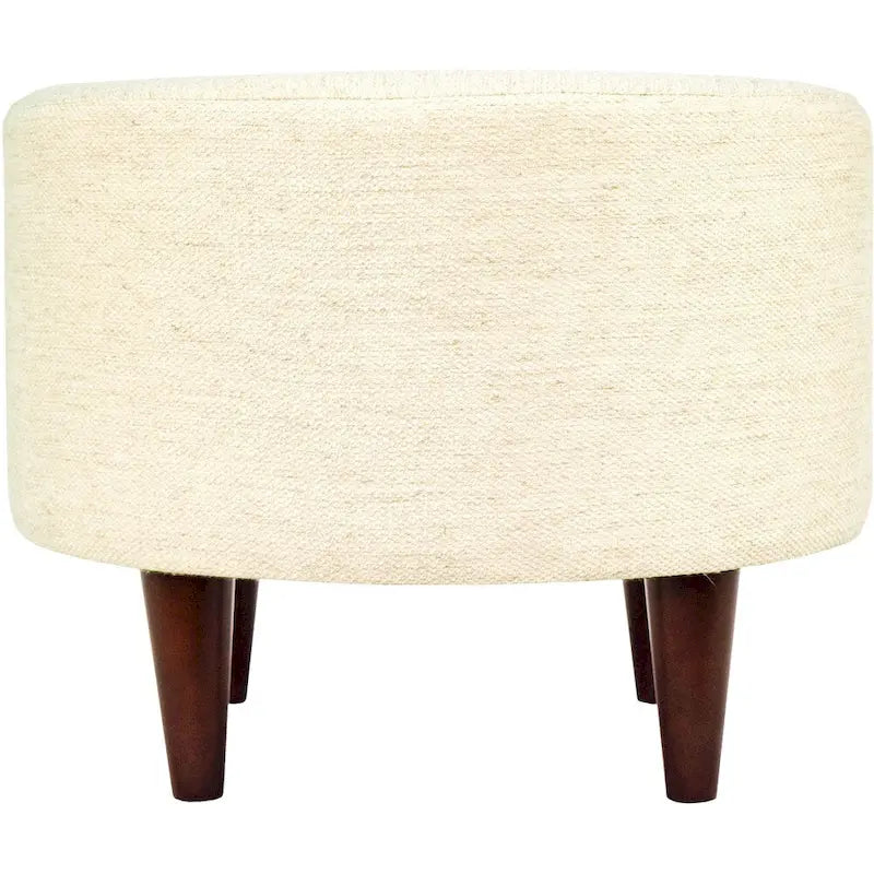 Round Upholstered Ottoman with Patterned Fabric & Espresso Wood Legs - 22" Dia