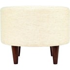 Round Upholstered Ottoman with Patterned Fabric & Espresso Wood Legs - 22" Dia