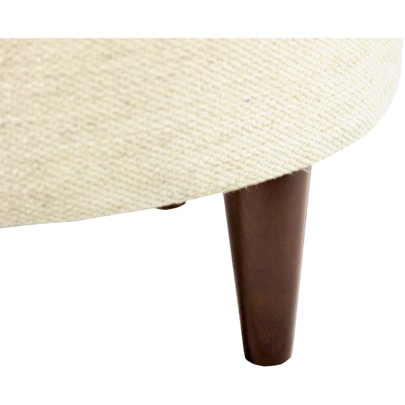 Round Upholstered Ottoman with Patterned Fabric & Espresso Wood Legs - 22" Dia