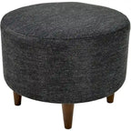 Round Upholstered Ottoman with Patterned Fabric & Espresso Wood Legs - 22" Dia