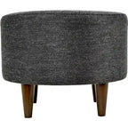 Round Upholstered Ottoman with Patterned Fabric & Espresso Wood Legs - 22" Dia