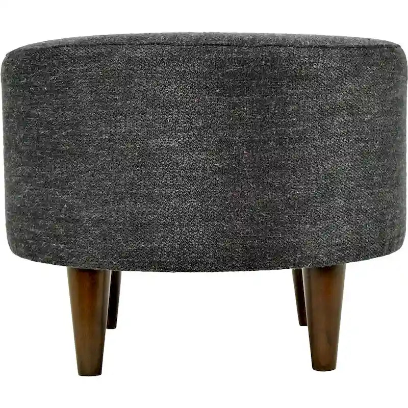 Round Upholstered Ottoman with Patterned Fabric & Espresso Wood Legs - 22" Dia