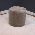 Round Velvet Ottoman with Button Tufting & Chrome Nailheads – Multiple Colors