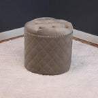 Round Velvet Ottoman with Button Tufting & Chrome Nailheads – Multiple Colors