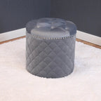 Round Velvet Ottoman with Button Tufting & Chrome Nailheads – Multiple Colors