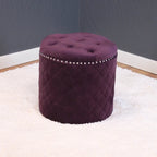 Round Velvet Ottoman with Button Tufting & Chrome Nailheads – Multiple Colors
