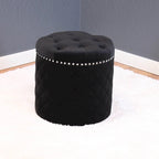 Round Velvet Ottoman with Button Tufting & Chrome Nailheads – Multiple Colors