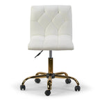 Cream Faux Leather Adjustable Swivel Office Chair with Golden Wheel Base