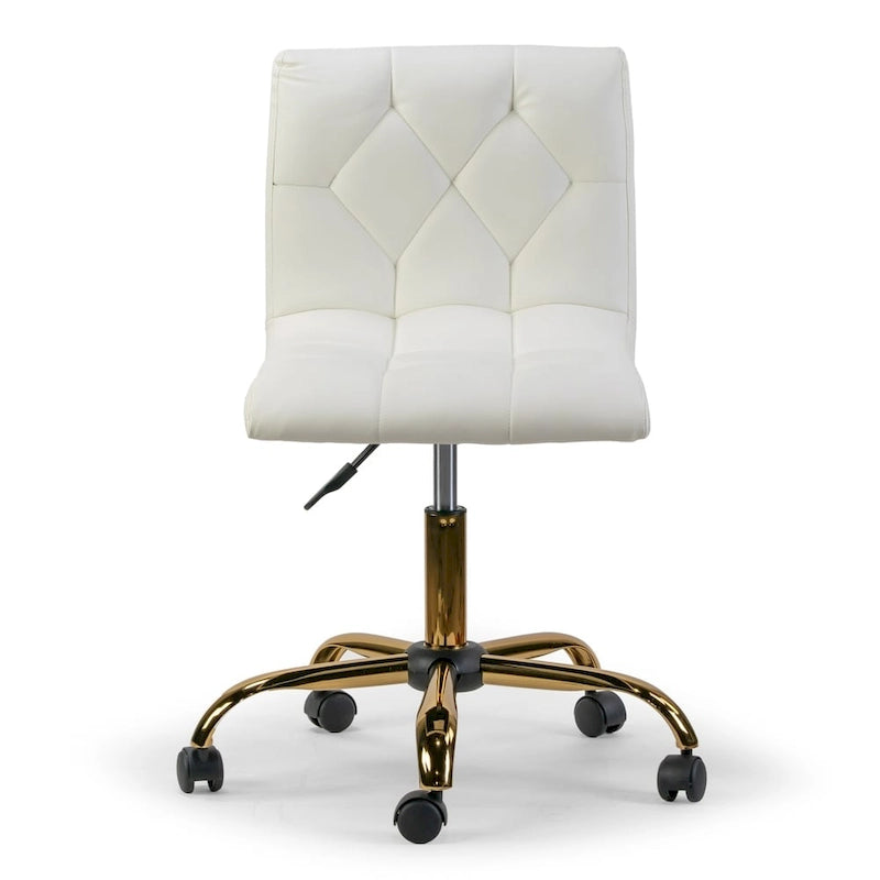 Cream Faux Leather Adjustable Swivel Office Chair with Golden Wheel Base
