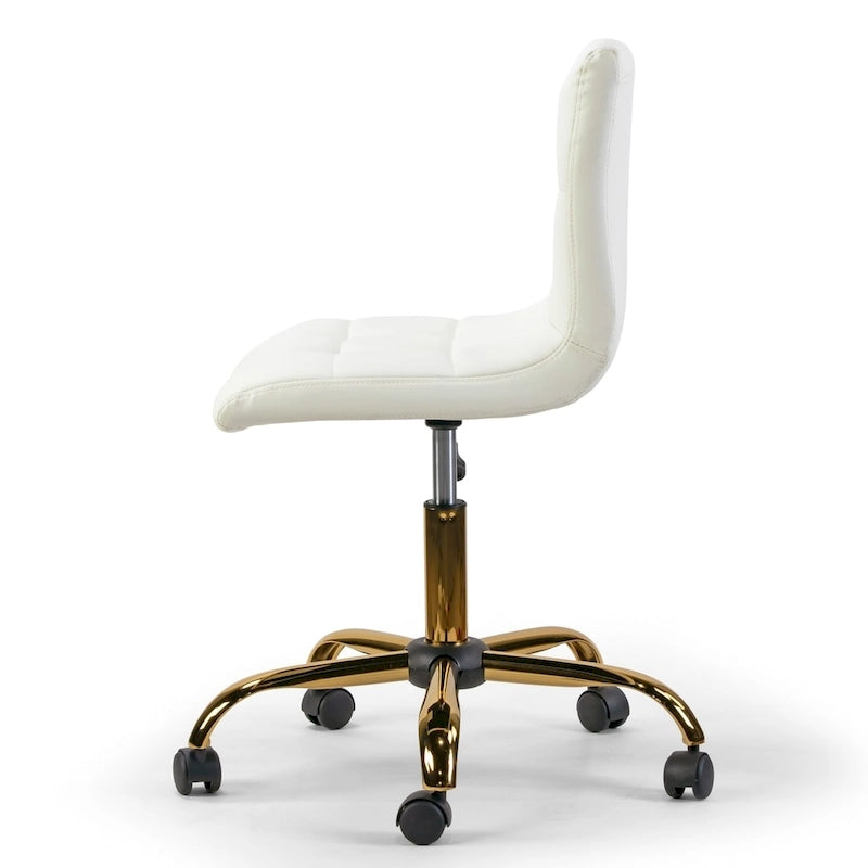 Cream Faux Leather Adjustable Swivel Office Chair with Golden Wheel Base