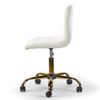 Cream Faux Leather Adjustable Swivel Office Chair with Golden Wheel Base