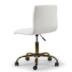 Cream Faux Leather Adjustable Swivel Office Chair with Golden Wheel Base