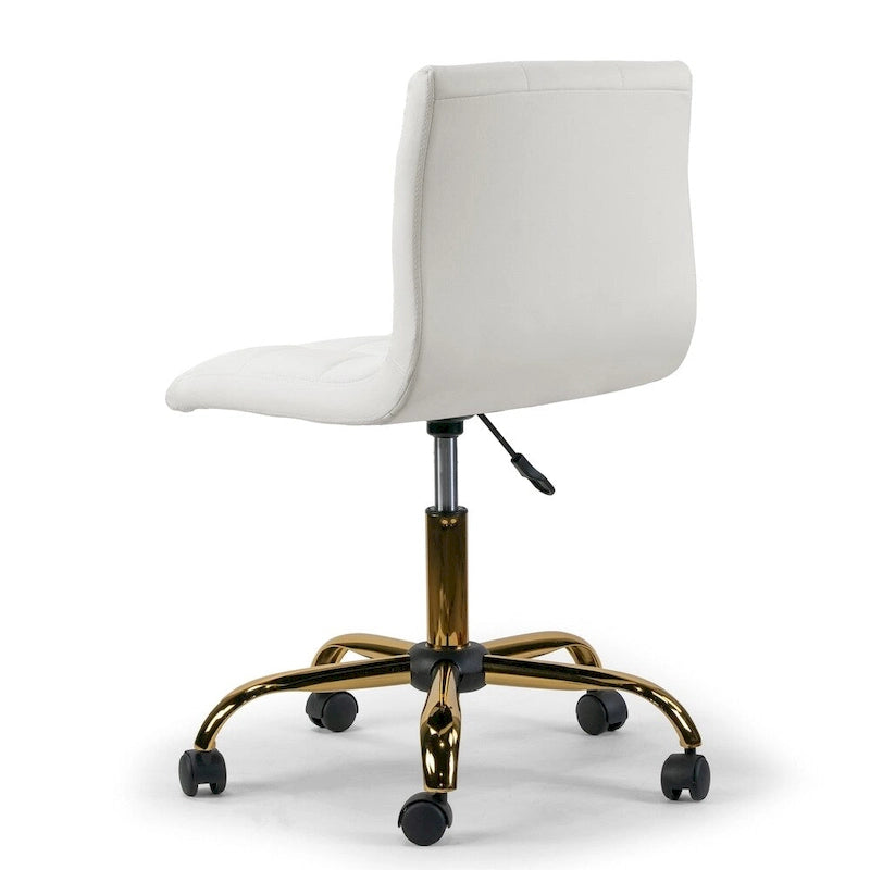 Cream Faux Leather Adjustable Swivel Office Chair with Golden Wheel Base