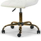 Cream Faux Leather Adjustable Swivel Office Chair with Golden Wheel Base