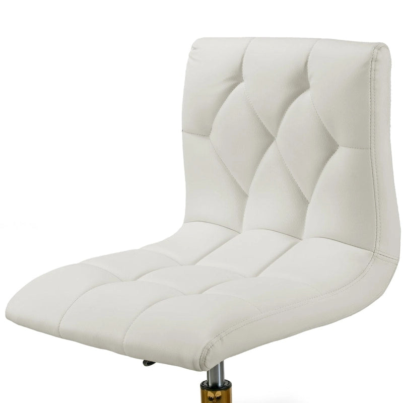 Cream Faux Leather Adjustable Swivel Office Chair with Golden Wheel Base