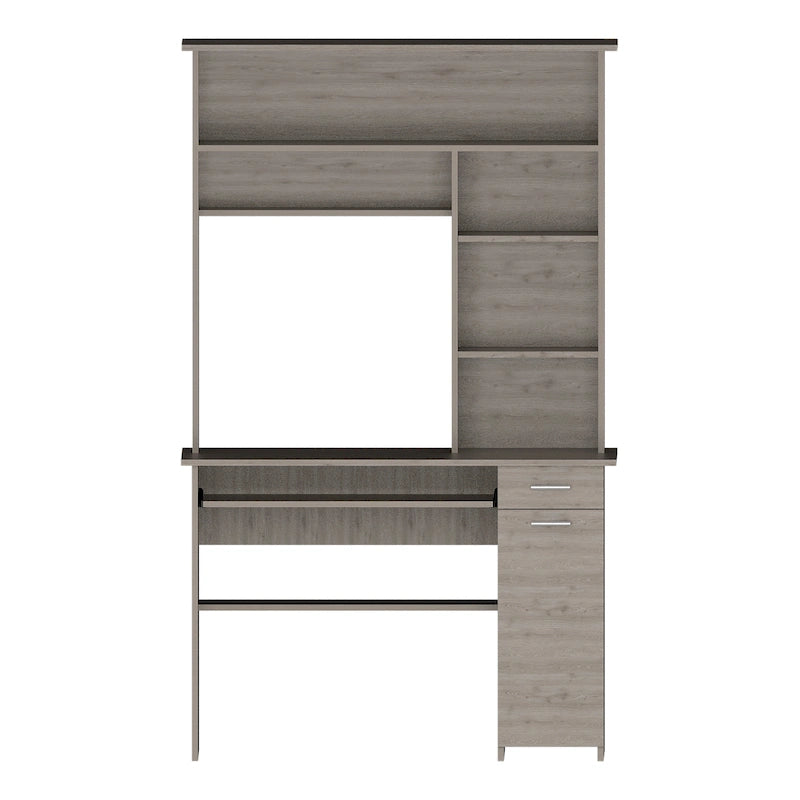180 Hutch Desk with 5 Shelves, Retractable Keyboard Tray, CPU Panel & Drawer