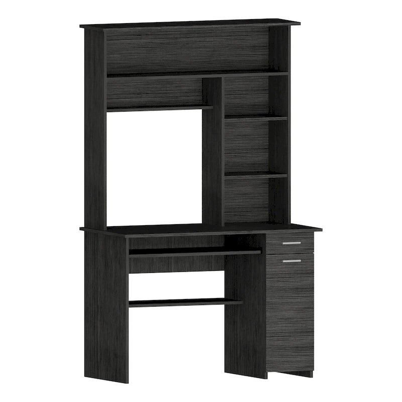 180 Hutch Desk with 5 Shelves, Retractable Keyboard Tray, CPU Panel & Drawer