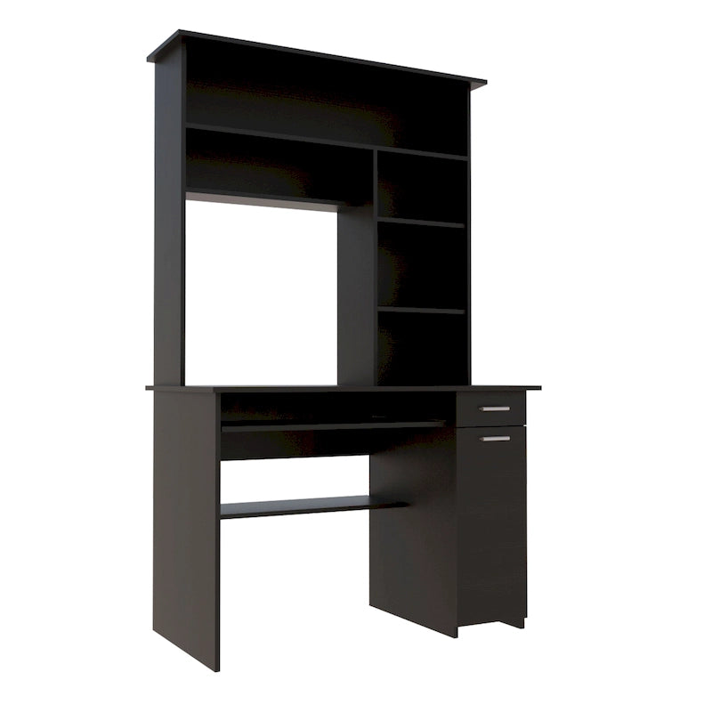 180 Hutch Desk with 5 Shelves, Retractable Keyboard Tray, CPU Panel & Drawer