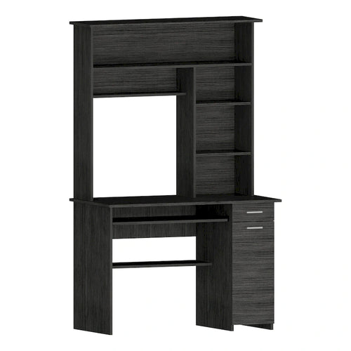 180 Hutch Desk with 5 Shelves, Retractable Keyboard Tray, CPU Panel & Drawer