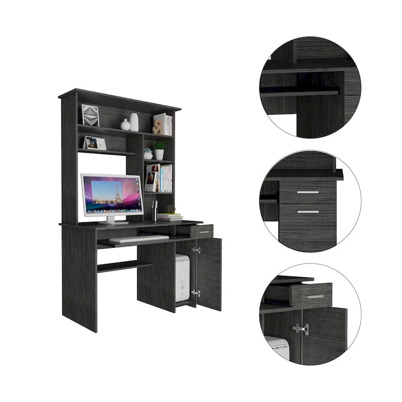 180 Hutch Desk with 5 Shelves, Retractable Keyboard Tray, CPU Panel & Drawer