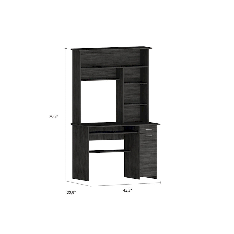 180 Hutch Desk with 5 Shelves, Retractable Keyboard Tray, CPU Panel & Drawer