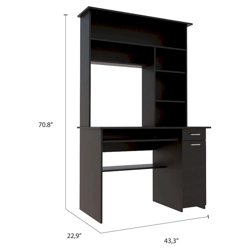 180 Hutch Desk with 5 Shelves, Retractable Keyboard Tray, CPU Panel & Drawer