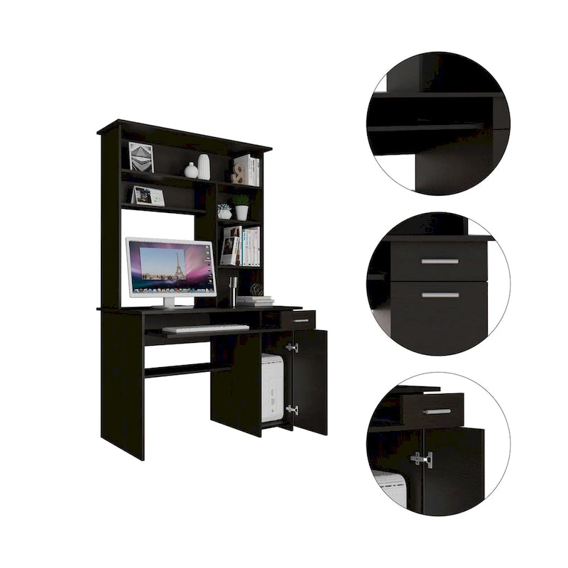 180 Hutch Desk with 5 Shelves, Retractable Keyboard Tray, CPU Panel & Drawer