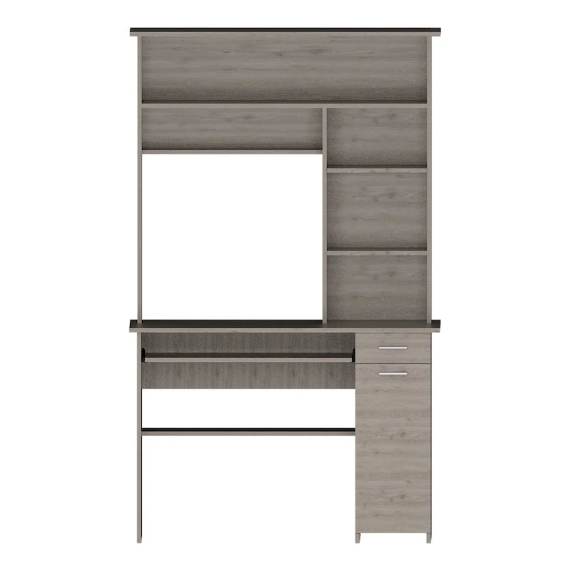 180 Hutch Desk with 5 Shelves, Retractable Keyboard Tray, CPU Panel & Drawer