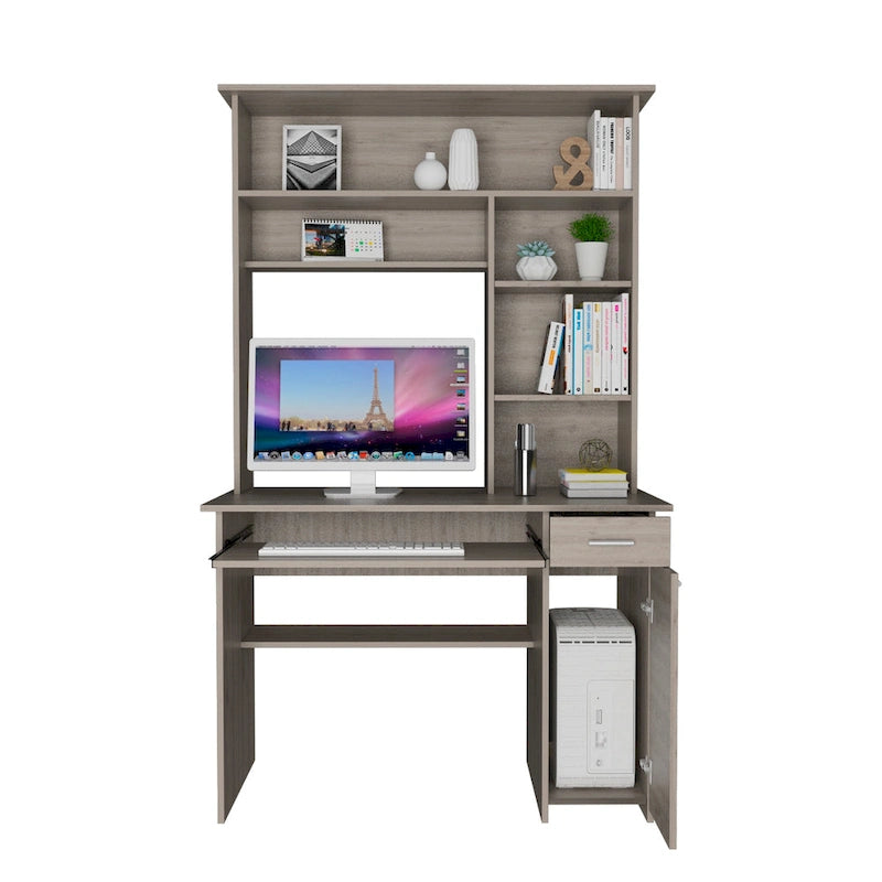 180 Hutch Desk with 5 Shelves, Retractable Keyboard Tray, CPU Panel & Drawer