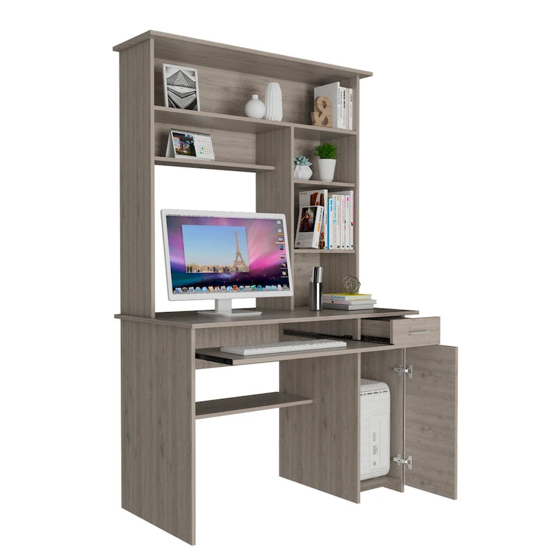 180 Hutch Desk with 5 Shelves, Retractable Keyboard Tray, CPU Panel & Drawer