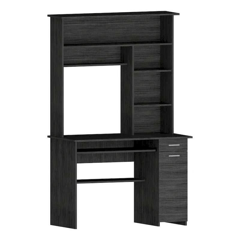 180 Hutch Desk with 5 Shelves, Retractable Keyboard Tray, CPU Panel & Drawer