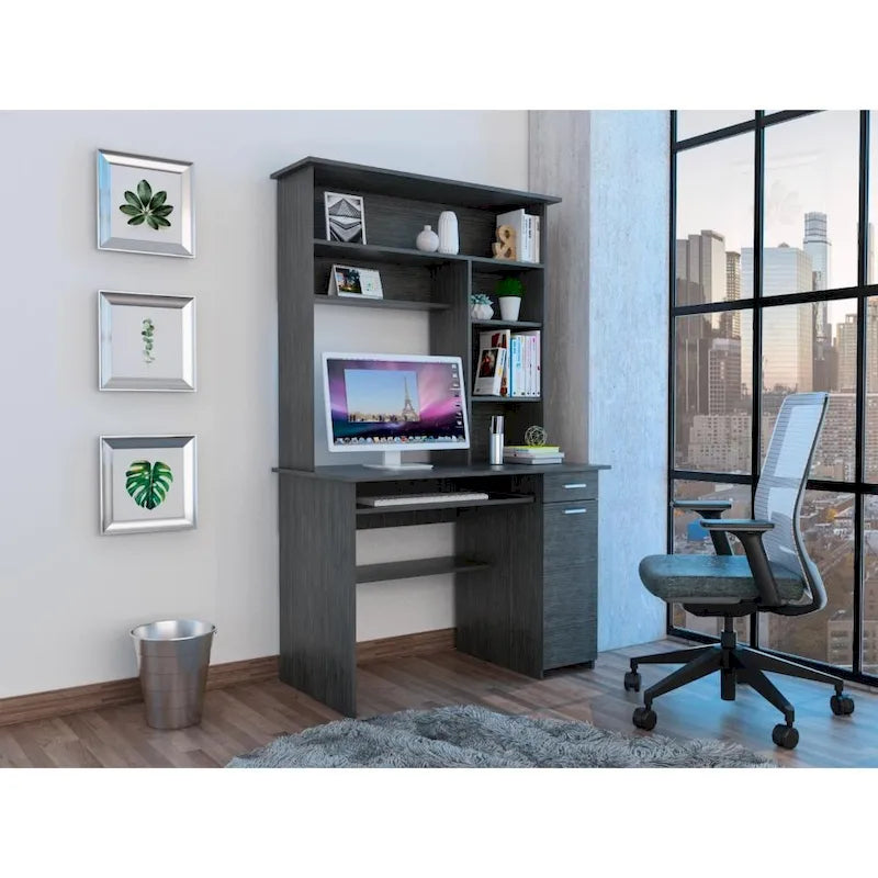 180 Hutch Desk with 5 Shelves, Retractable Keyboard Tray, CPU Panel & Drawer