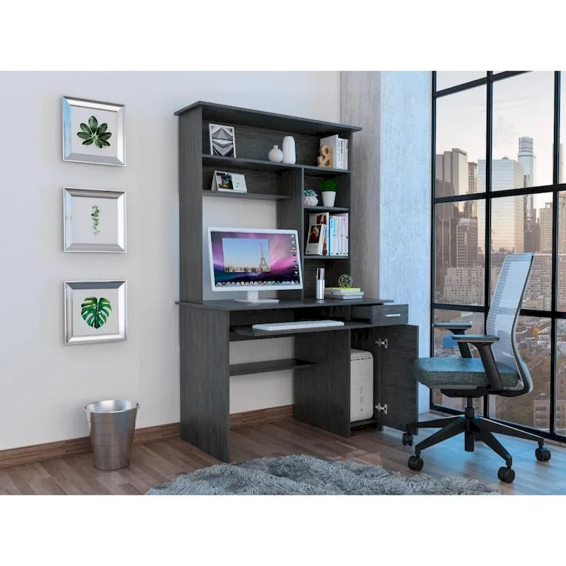 180 Hutch Desk with 5 Shelves, Retractable Keyboard Tray, CPU Panel & Drawer