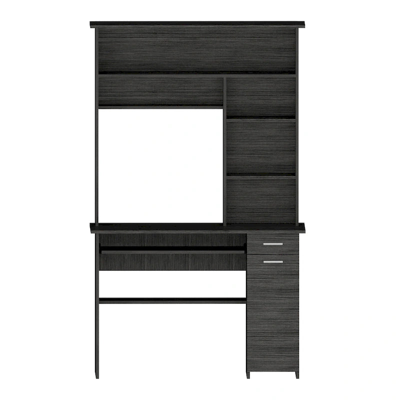 180 Hutch Desk with 5 Shelves, Retractable Keyboard Tray, CPU Panel & Drawer