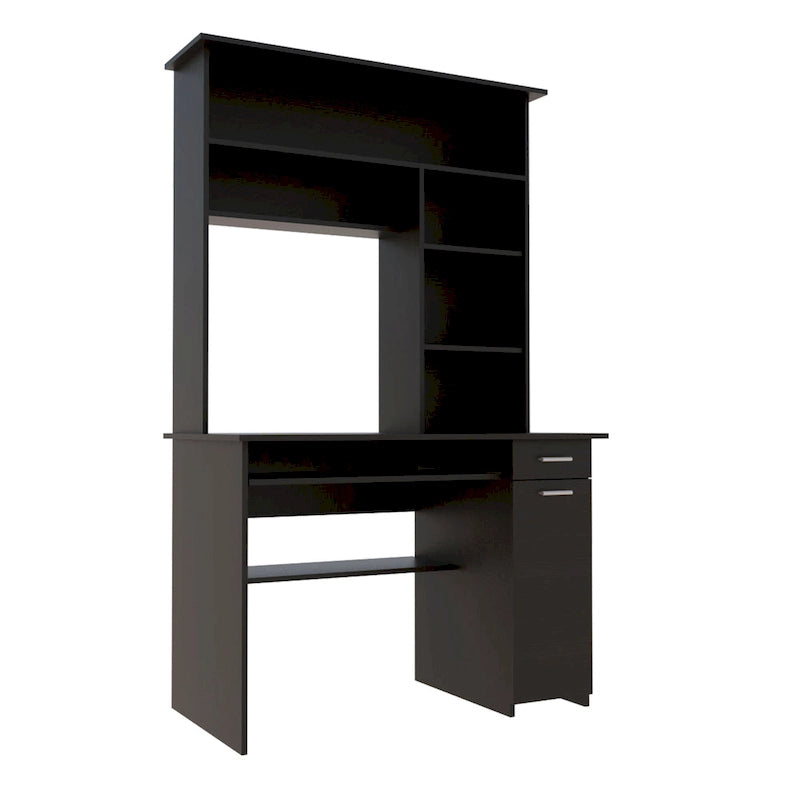 180 Hutch Desk with 5 Shelves, Retractable Keyboard Tray, CPU Panel & Drawer