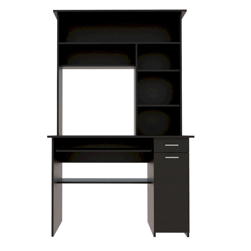 180 Hutch Desk with 5 Shelves, Retractable Keyboard Tray, CPU Panel & Drawer