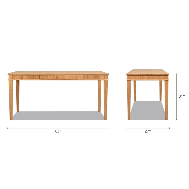 63" Fluted Rubberwood Home Office Writing Desk with Single Drawer - Natural Blonde