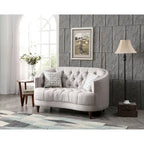 Traditional Tufted Fabric Loveseat with Nailhead Trim & Wood Legs