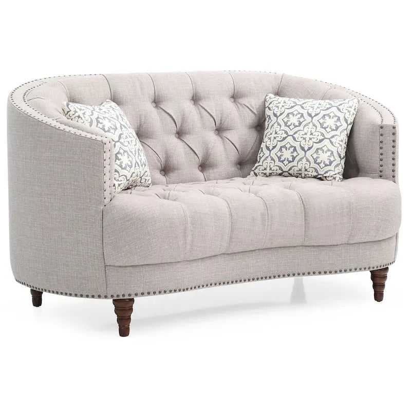 Traditional Tufted Fabric Loveseat with Nailhead Trim & Wood Legs