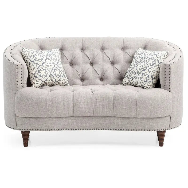 Traditional Tufted Fabric Loveseat with Nailhead Trim & Wood Legs