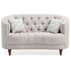 Traditional Tufted Fabric Loveseat with Nailhead Trim & Wood Legs