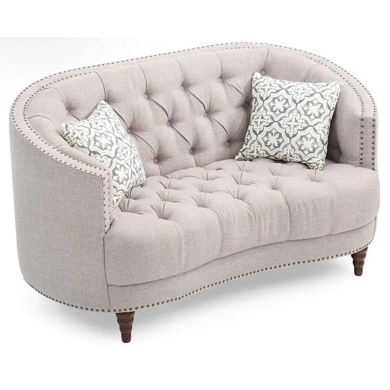 Traditional Tufted Fabric Loveseat with Nailhead Trim & Wood Legs