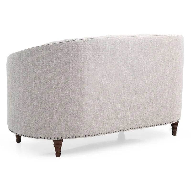 Traditional Tufted Fabric Loveseat with Nailhead Trim & Wood Legs