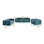 Tufted Velvet Chesterfield Living Room Set – Club Chair, Loveseat & Sofa