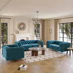 Tufted Velvet Chesterfield Living Room Set – Club Chair, Loveseat & Sofa