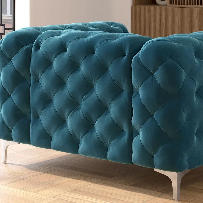 Tufted Velvet Chesterfield Living Room Set – Club Chair, Loveseat & Sofa