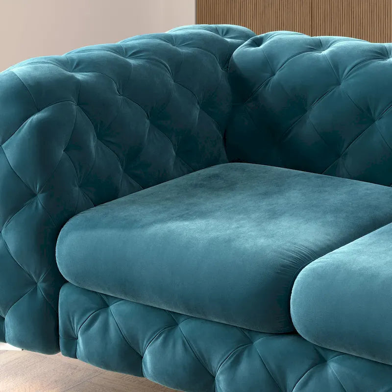 Tufted Velvet Chesterfield Living Room Set – Club Chair, Loveseat & Sofa