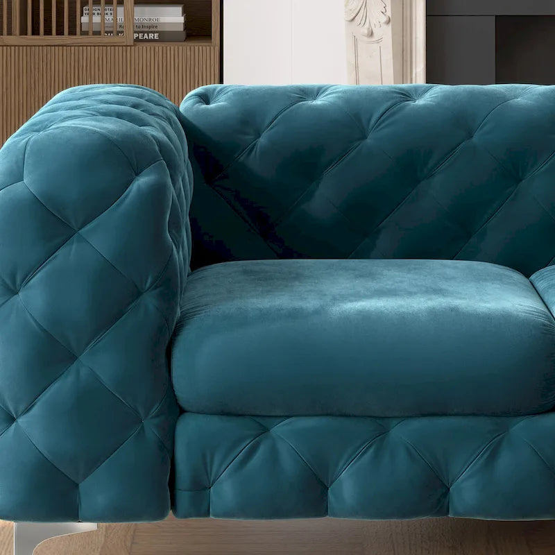 Tufted Velvet Chesterfield Living Room Set – Club Chair, Loveseat & Sofa