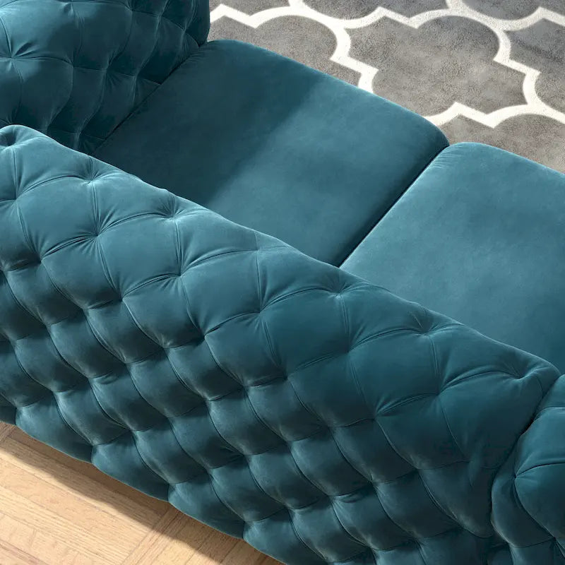Tufted Velvet Chesterfield Living Room Set – Club Chair, Loveseat & Sofa