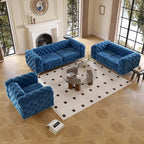 Tufted Velvet Chesterfield Living Room Set – Club Chair, Loveseat & Sofa